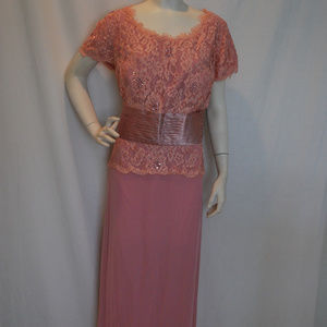 Long Pink Mothers Gown Lace Chiffon Satin Trim SS
